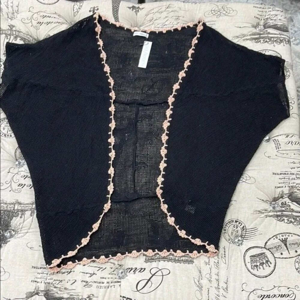 Sole Society Black Cardigan with Decorative Trim